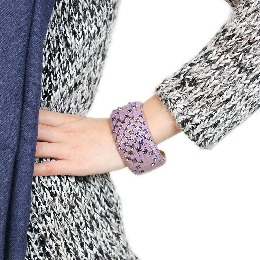 Gold Brass Bangle with Top Grade Crystal  in Tanzanite