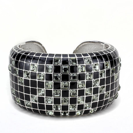 Rhodium Brass Bangle with Top Grade Crystal  in Black Diamond