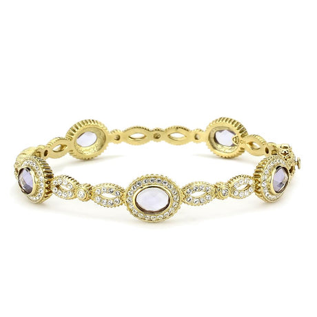 Gold Brass Bangle with Synthetic  in Light Amethyst
