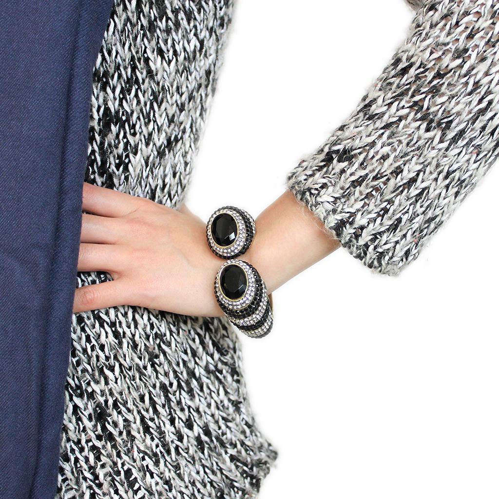 Gold Brass Bangle with Synthetic  in Jet