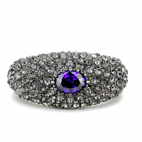 TIN Cobalt Black Brass Bangle with AAA Grade CZ  in Tanzanite