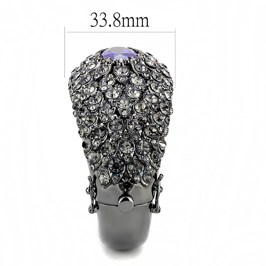 TIN Cobalt Black Brass Bangle with AAA Grade CZ  in Tanzanite