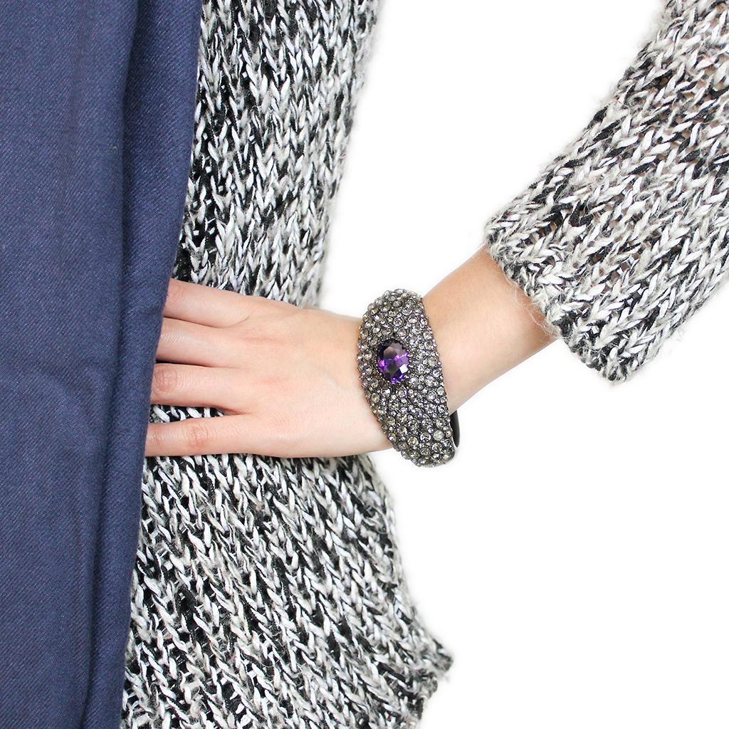 TIN Cobalt Black Brass Bangle with AAA Grade CZ  in Tanzanite