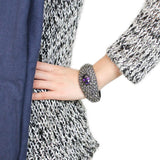 TIN Cobalt Black Brass Bangle with AAA Grade CZ  in Tanzanite