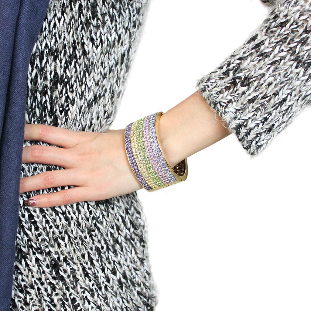Gold Brass Bangle with Top Grade Crystal  in Multi Color