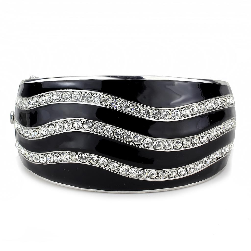 Rhodium Brass Bangle with Top Grade Crystal  in Clear
