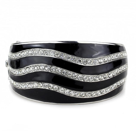 Rhodium Brass Bangle with Top Grade Crystal  in Clear