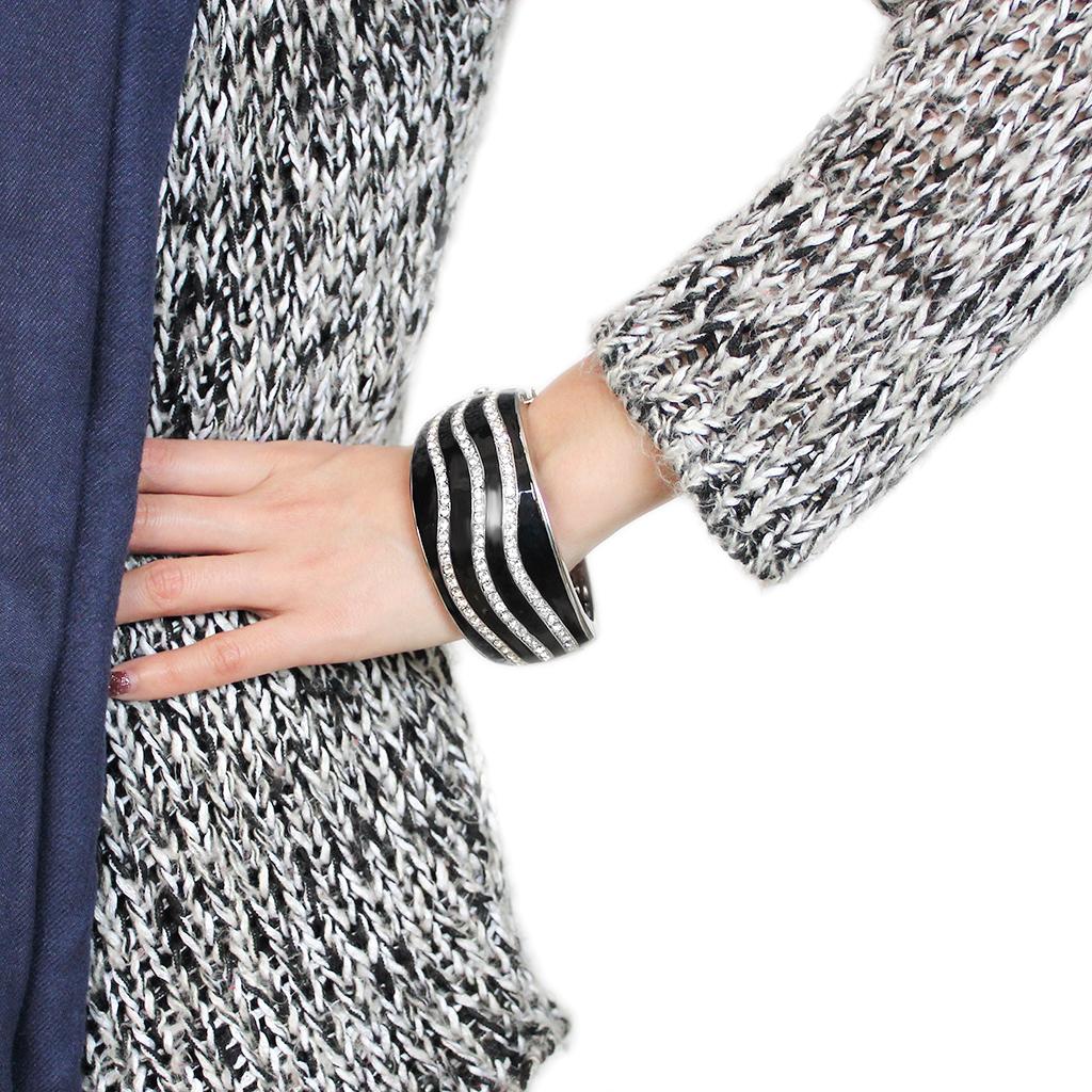 Rhodium Brass Bangle with Top Grade Crystal  in Clear