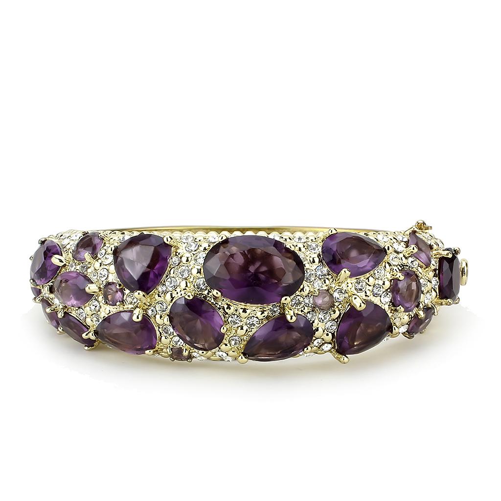 Gold Brass Bangle with Synthetic  in Amethyst