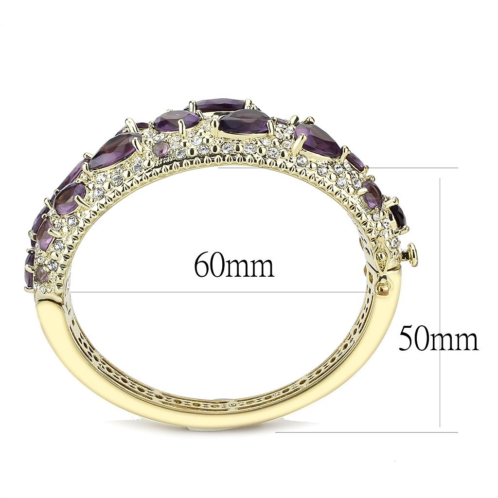 Gold Brass Bangle with Synthetic  in Amethyst