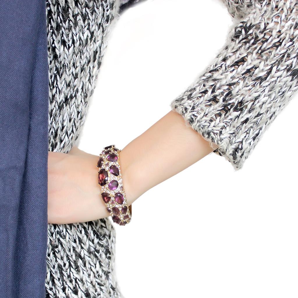 Gold Brass Bangle with Synthetic  in Amethyst