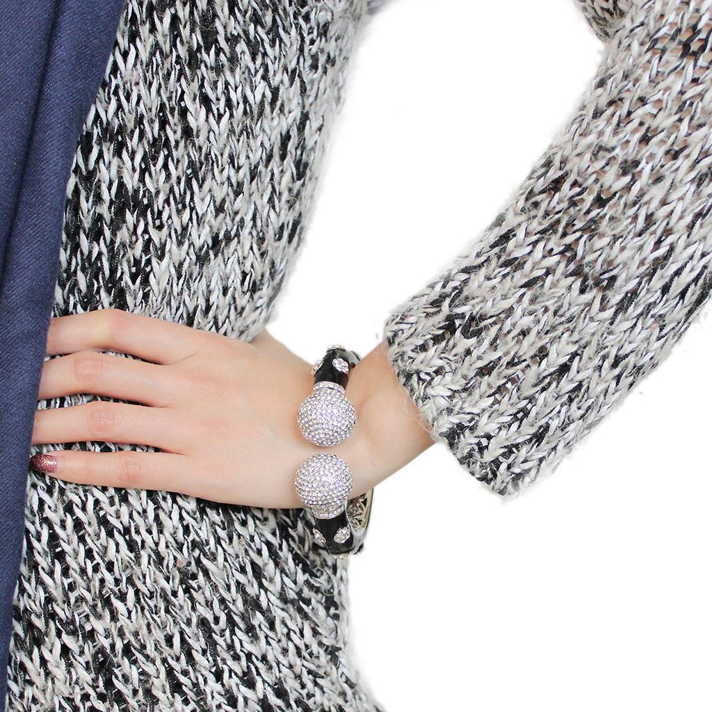 Rhodium Brass Bangle with Top Grade Crystal  in Clear