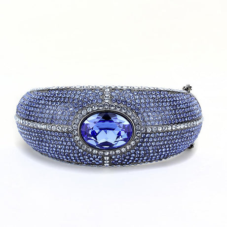 TIN Cobalt Black Brass Bangle with Top Grade Crystal  in Sapphire