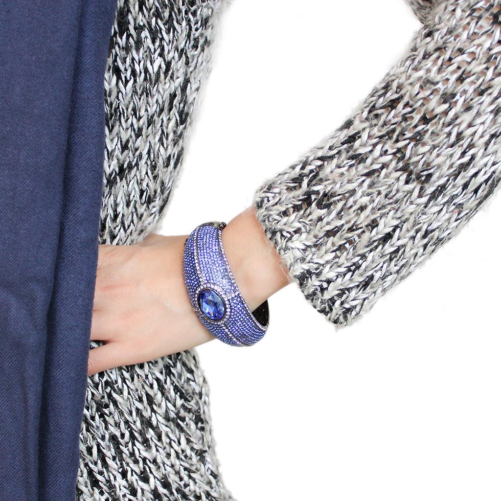 TIN Cobalt Black Brass Bangle with Top Grade Crystal  in Sapphire