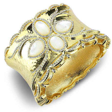 Gold Brass Bangle with Synthetic  in White