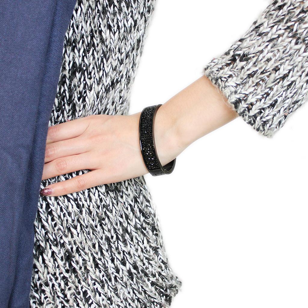 IP Black(Ion Plating) Brass Bangle with Top Grade Crystal  in Jet