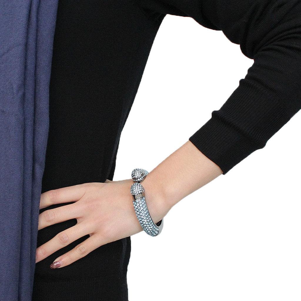 TIN Cobalt Black Brass Bangle with Top Grade Crystal  in Sea Blue