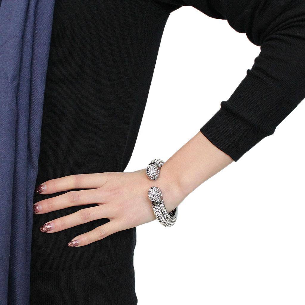 TIN Cobalt Black Brass Bangle with Top Grade Crystal  in Clear