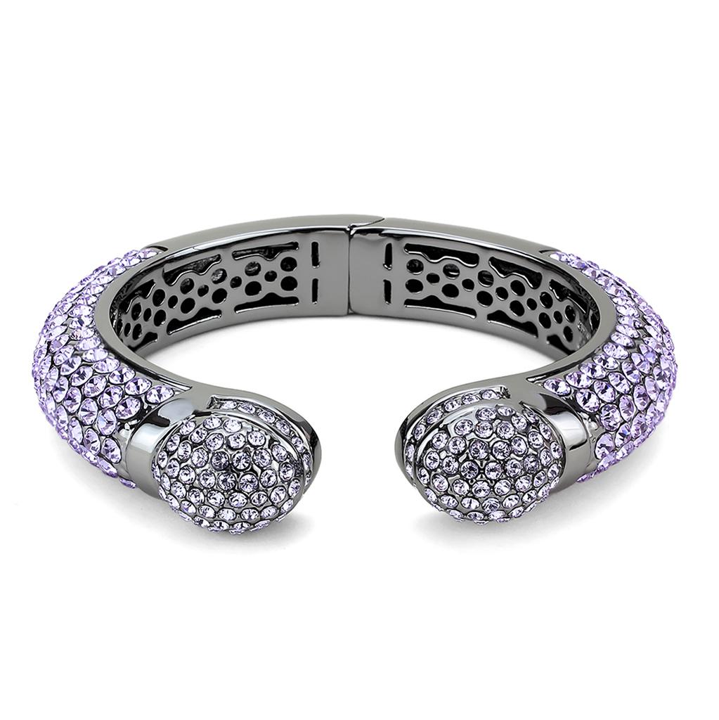 TIN Cobalt Black Brass Bangle with Top Grade Crystal  in Amethyst