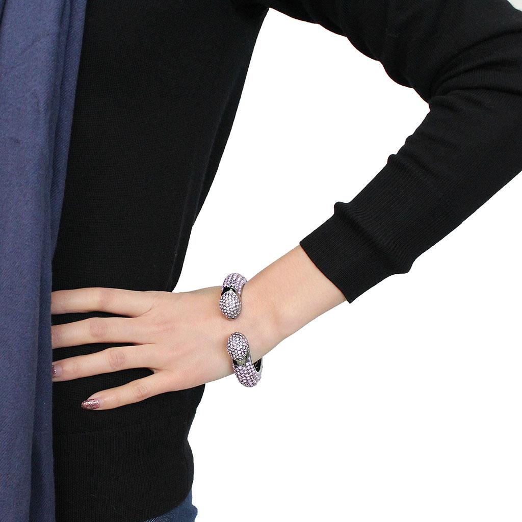 TIN Cobalt Black Brass Bangle with Top Grade Crystal  in Amethyst