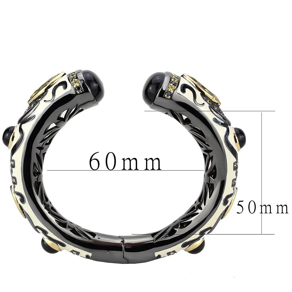 Gold+Hematite Brass Bangle with Synthetic Onyx in Jet