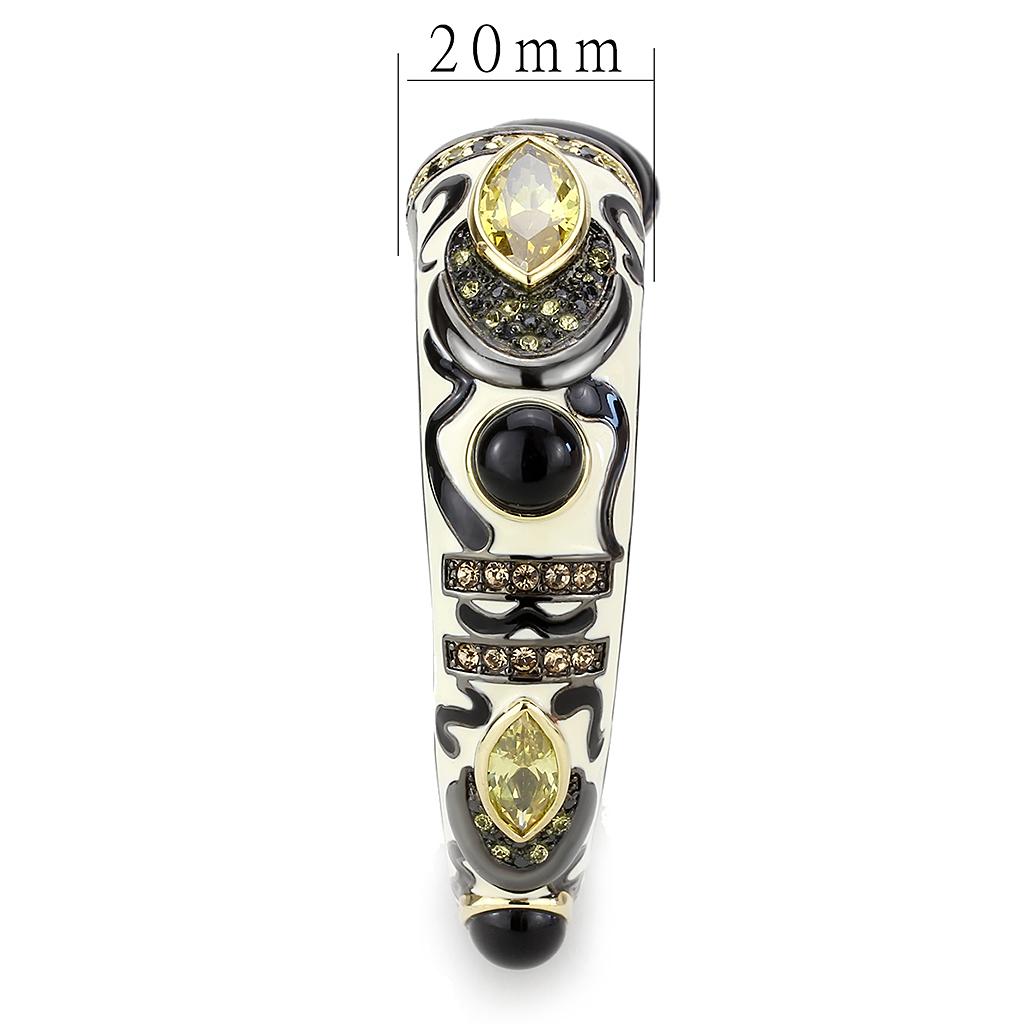 Gold+Hematite Brass Bangle with Synthetic Onyx in Jet