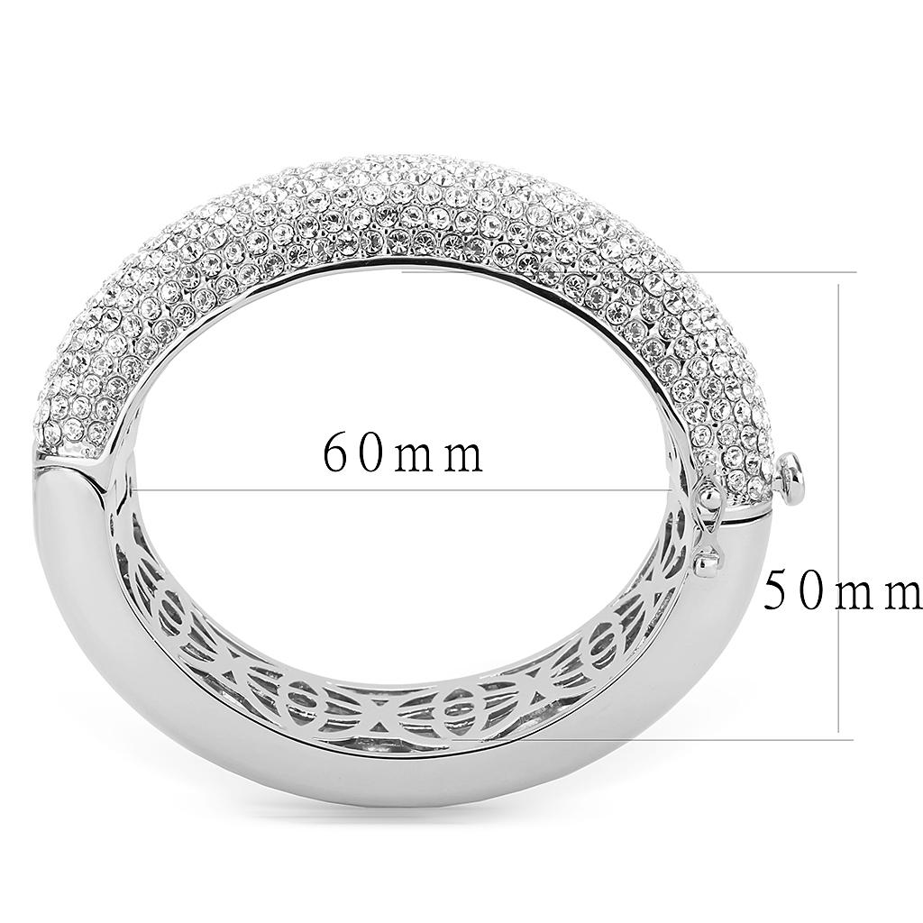 Rhodium Brass Bangle with Top Grade Crystal  in Clear