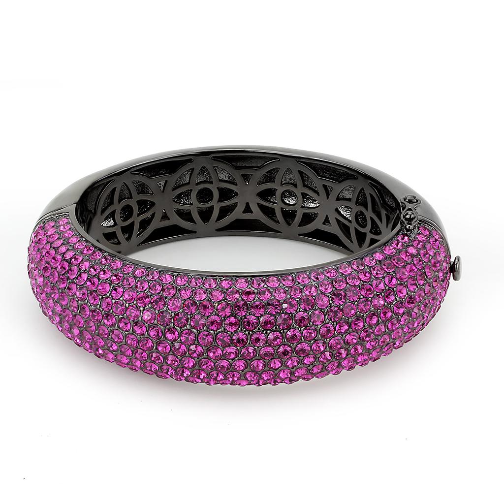 TIN Cobalt Black Brass Bangle with Top Grade Crystal  in Fuchsia