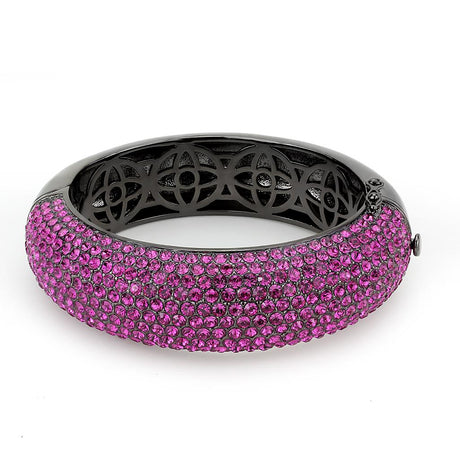 TIN Cobalt Black Brass Bangle with Top Grade Crystal  in Fuchsia