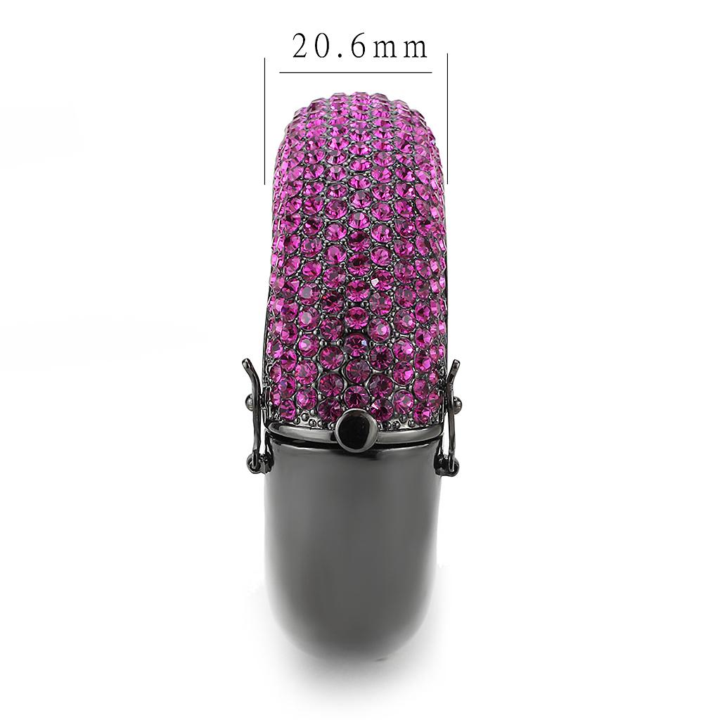 TIN Cobalt Black Brass Bangle with Top Grade Crystal  in Fuchsia