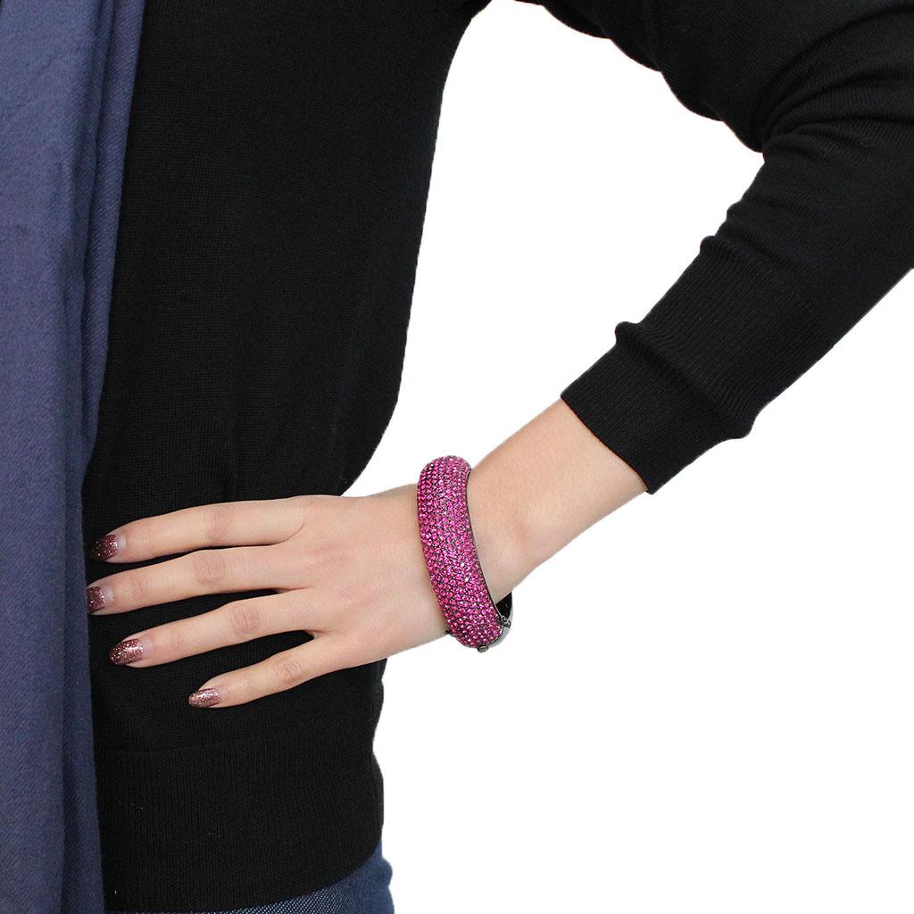 TIN Cobalt Black Brass Bangle with Top Grade Crystal  in Fuchsia