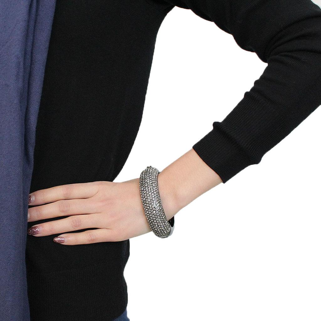 TIN Cobalt Black Brass Bangle with Top Grade Crystal  in Black Diamond
