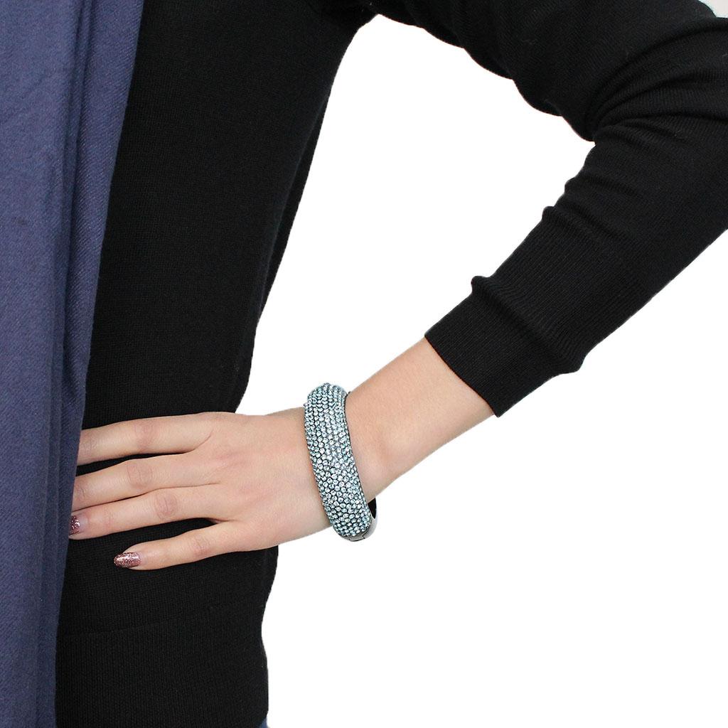 TIN Cobalt Black Brass Bangle with Top Grade Crystal  in Sea Blue