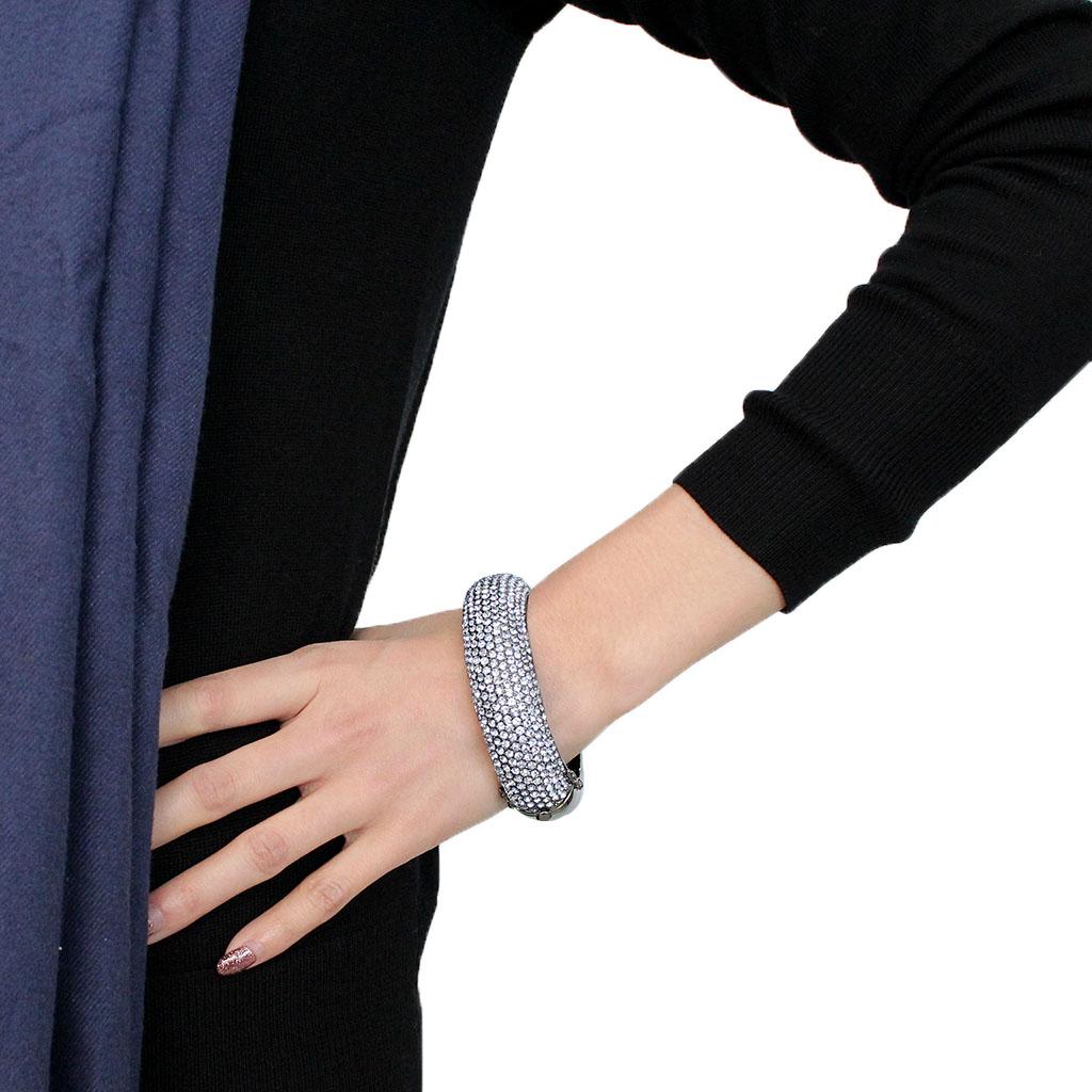 TIN Cobalt Black Brass Bangle with Top Grade Crystal  in Aquamarine