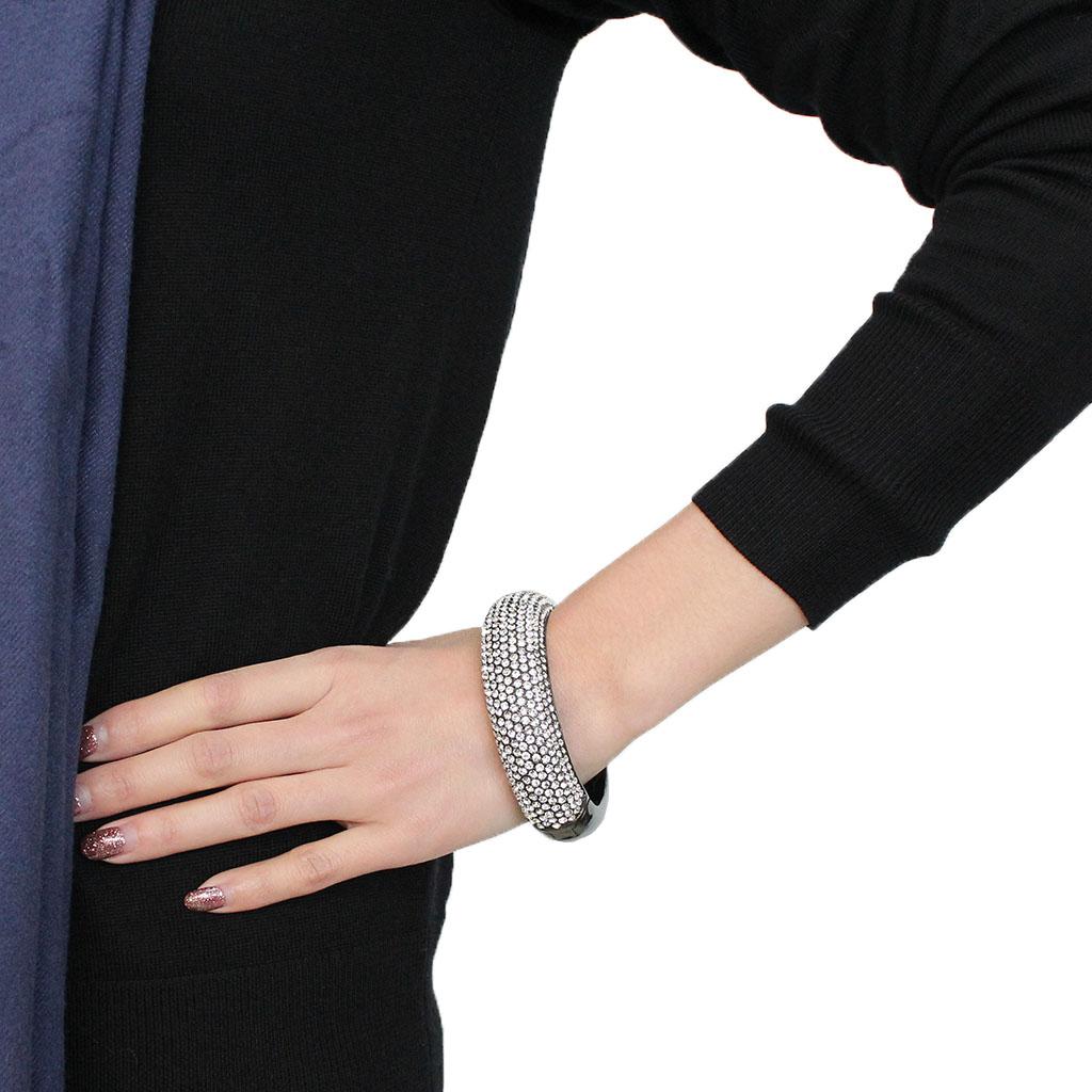 TIN Cobalt Black Brass Bangle with Top Grade Crystal  in Clear