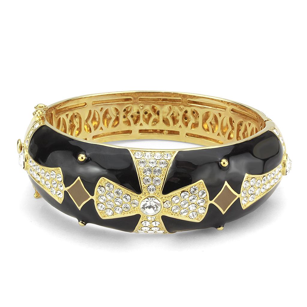 Gold Brass Bangle with Top Grade Crystal  in Clear