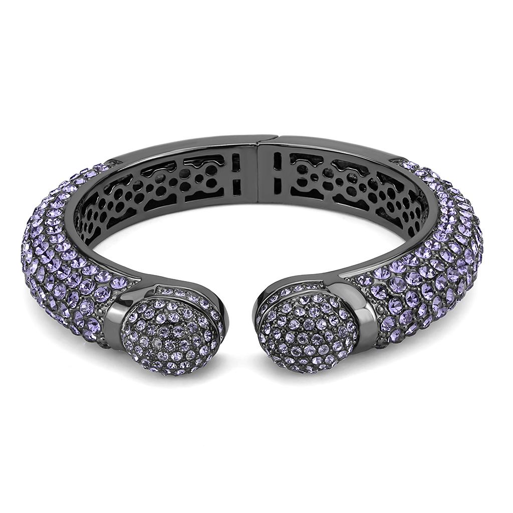 TIN Cobalt Black Brass Bangle with Top Grade Crystal  in Tanzanite