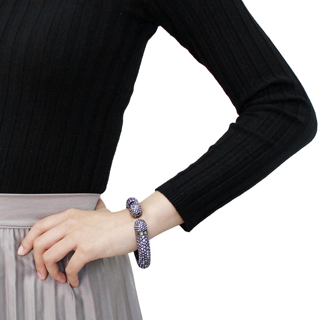 TIN Cobalt Black Brass Bangle with Top Grade Crystal  in Tanzanite