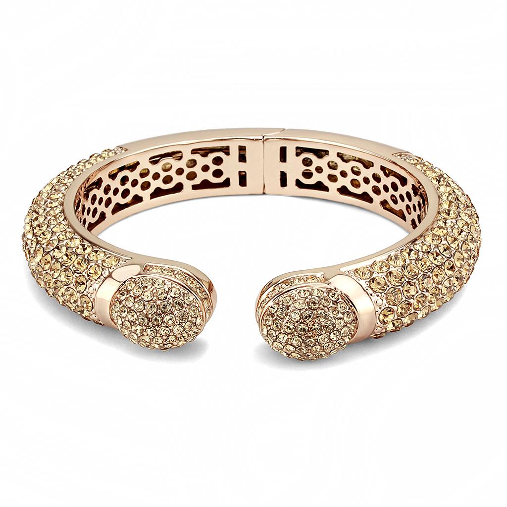 Flash Rose Gold Brass Bangle with Top Grade Crystal  in Smoked Quartz