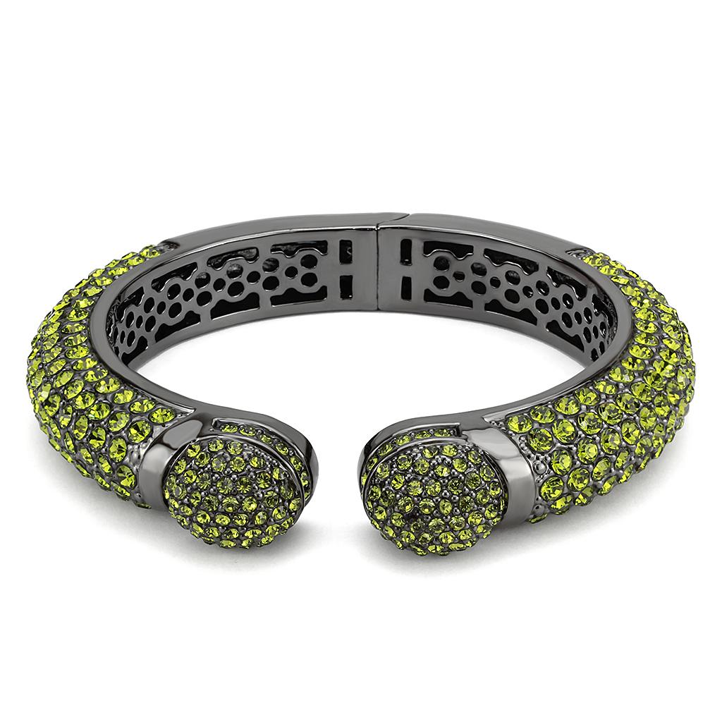 TIN Cobalt Black Brass Bangle with Top Grade Crystal  in Peridot