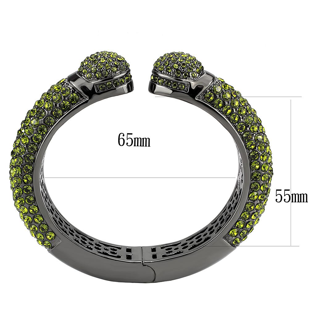 TIN Cobalt Black Brass Bangle with Top Grade Crystal  in Peridot