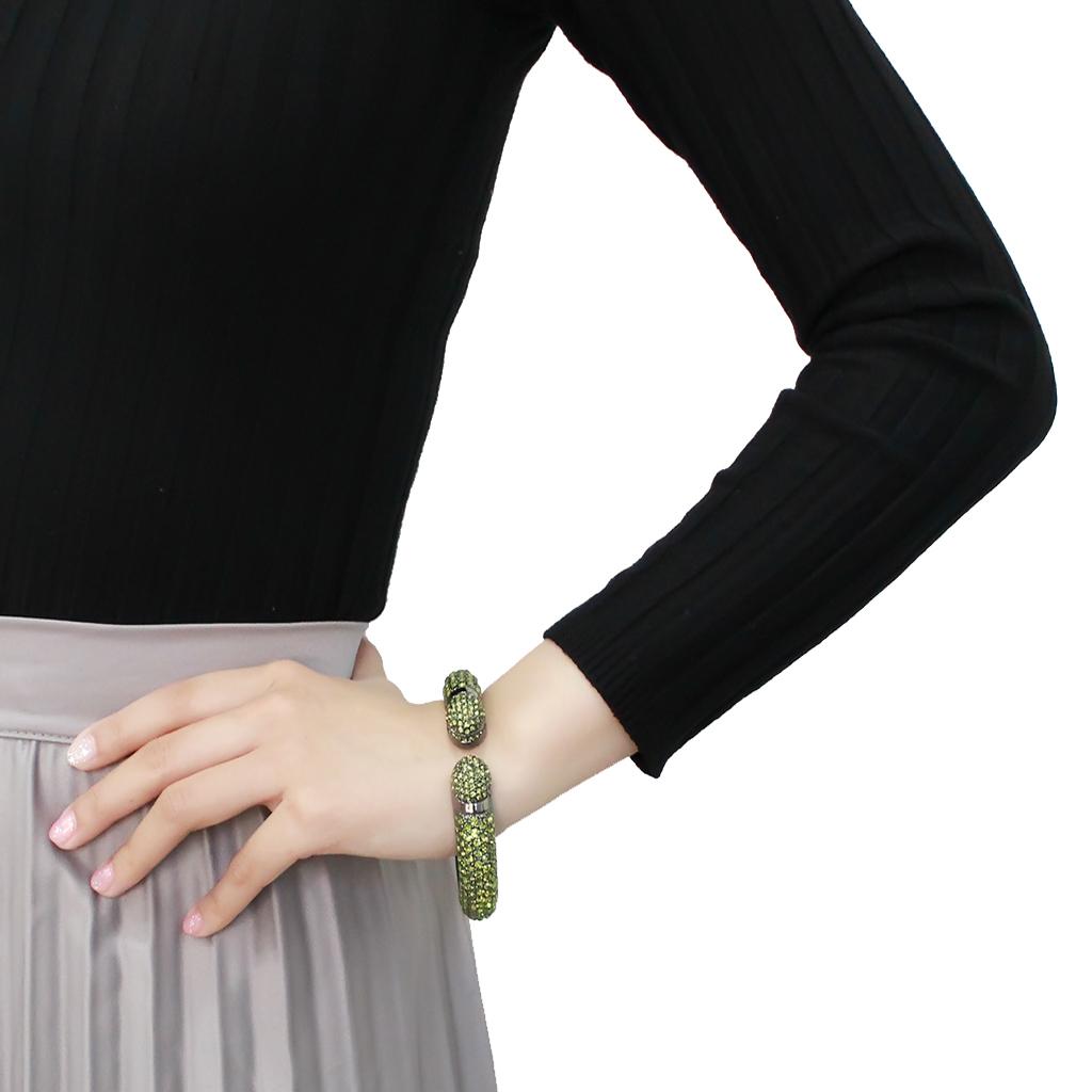 TIN Cobalt Black Brass Bangle with Top Grade Crystal  in Peridot
