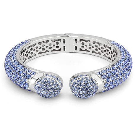 Rhodium Brass Bangle with Top Grade Crystal  in Light Sapphire