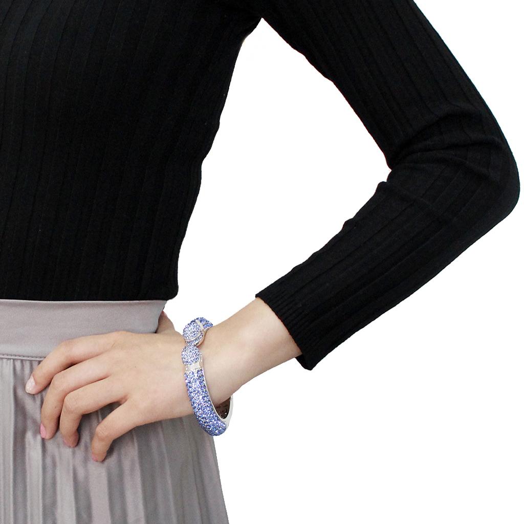 Rhodium Brass Bangle with Top Grade Crystal  in Light Sapphire