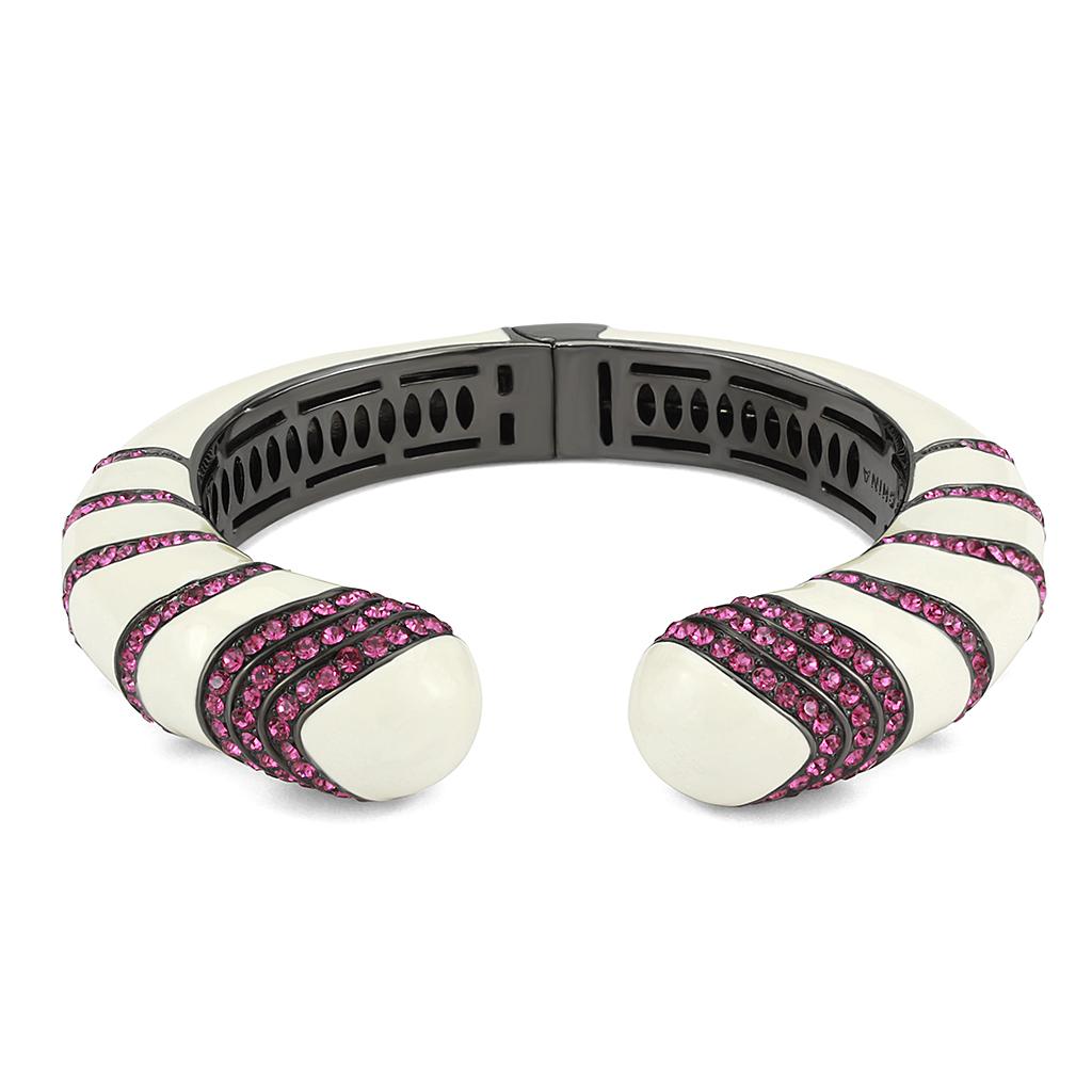TIN Cobalt Black Brass Bangle with Top Grade Crystal  in Fuchsia