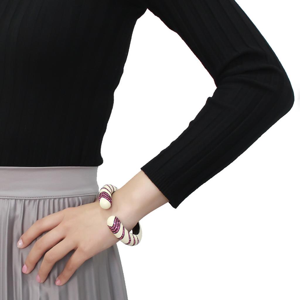 TIN Cobalt Black Brass Bangle with Top Grade Crystal  in Fuchsia