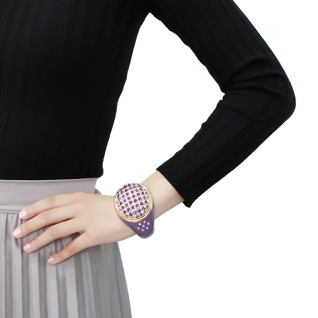 Gold Brass Bangle with Top Grade Crystal  in Amethyst