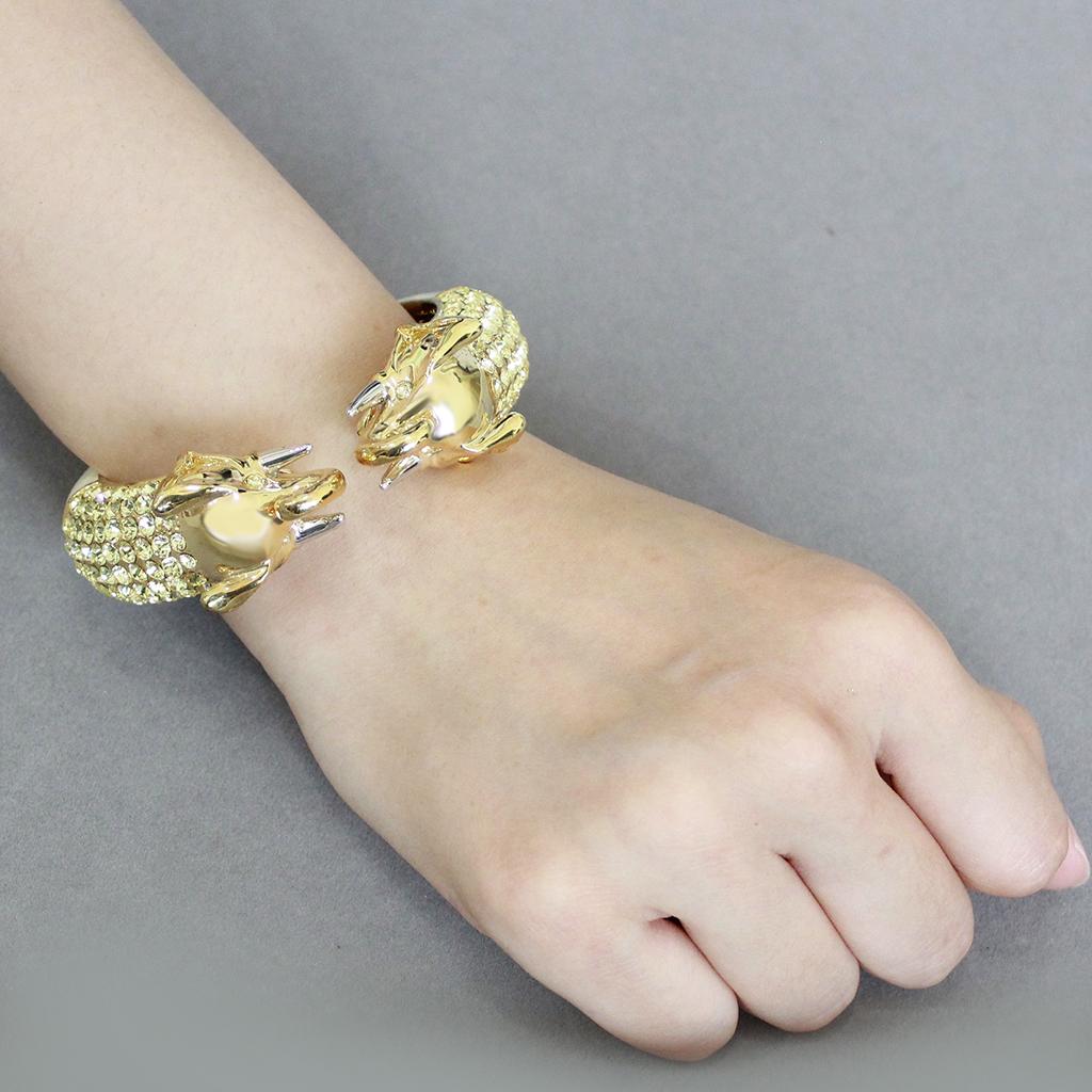 Gold+Rhodium Brass Bangle with Top Grade Crystal  in Citrine Yellow