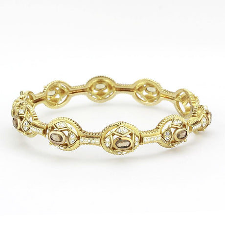 Gold Brass Bangle with Synthetic  in Brown