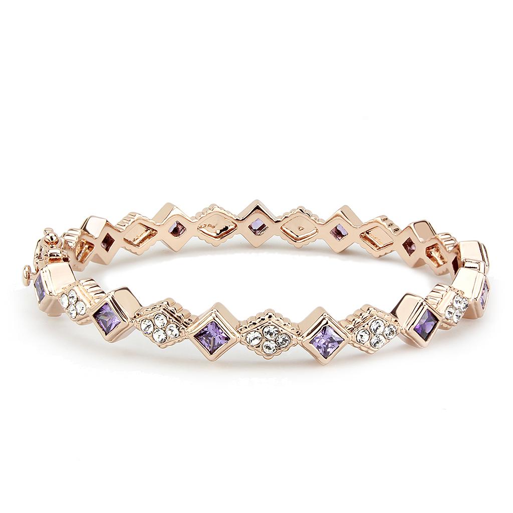 Rose Gold Brass Bangle with AAA Grade CZ  in Amethyst